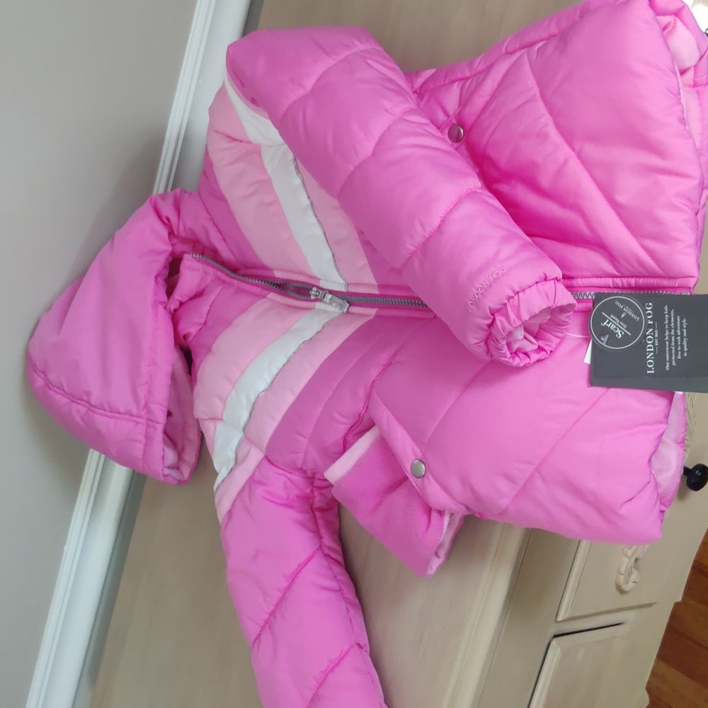 London Fog Pink 🩷 color block jacket with scarf